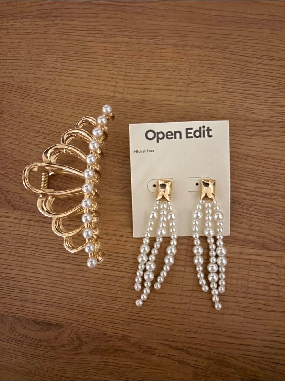 Gold & Pearl Statement Hair Clip and Drop Earrings Set